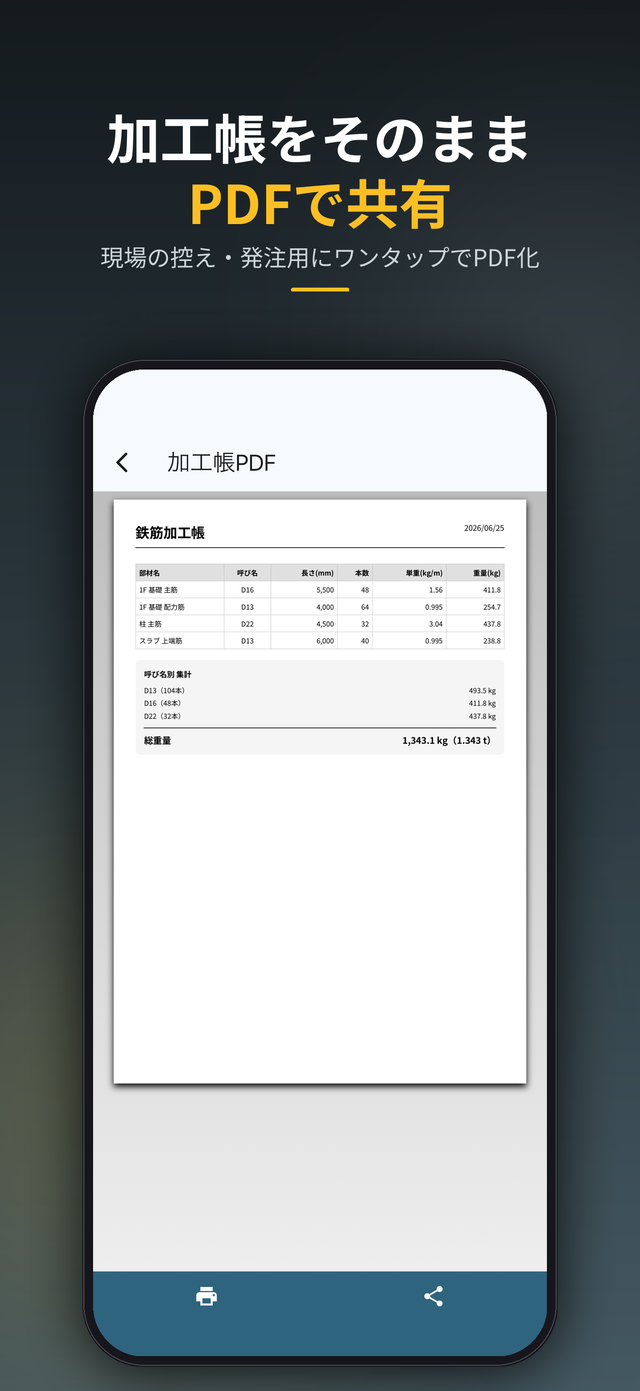 加工帳をそのままPDFで共有（現場の控え・発注用）